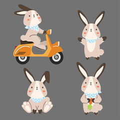 Cute bunny rabbit happy set