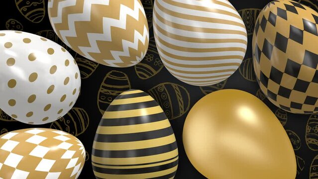 Easter holiday eggs with geometric patterns. Animated looped background. Christian religious holiday of Easter.