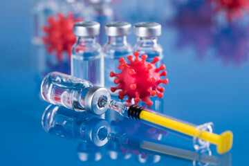 Close up medical syringe with a vaccine