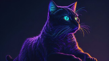 black cat in neon light generative ai