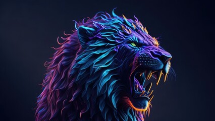 lion roar in neon light generative ai