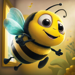 Little bee smiling and happy, animation, animated wish, generative AI