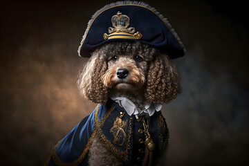 portrait of a dog wearing vintage clothes,  illustration, generative ai