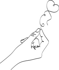 One line love symbol. Hand holding a piece of heart, vector illustration. Good for valentine's day greeting banner, poster, and background.
