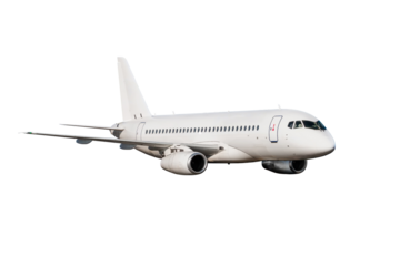 White passenger aircraft fly isolated on transparent background