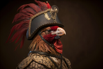 portrait of a rooster wearing renaissance clothes, illustration, generative ai