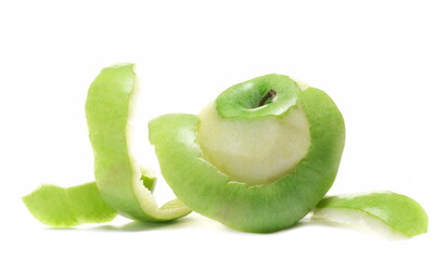 Green apple curl peel isolated on white