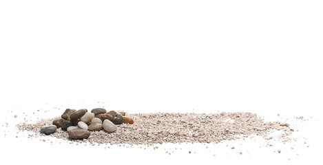 Pebbles and sand pile isolated on white 
