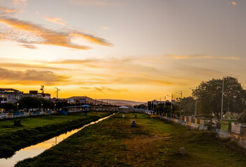 sunset over the river