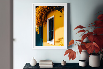 Photo Frame on White Wall and Aesthetic Plant in Front