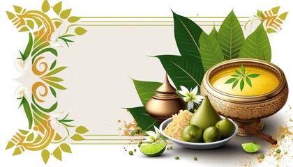 Happy Ugadi Greeting Card Background With Kalash.