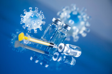 Bottles coronavirus vaccine, pandemic background