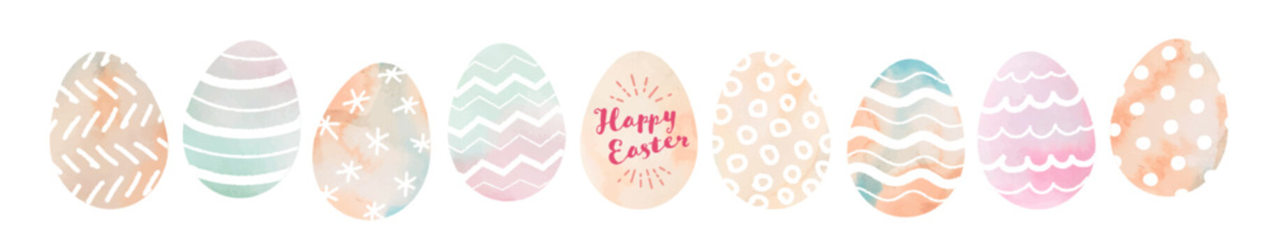 Easter eggs drawn in watercolor