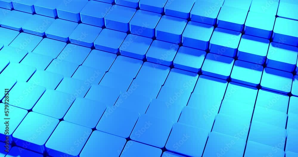 Poster 3d cubes move in waves on surface. design. animation with moving waves of cyber cubes. cubes move in