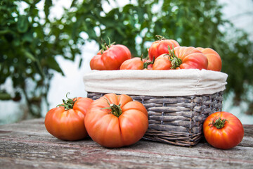 Vegetables, tomatoes on wooden desk