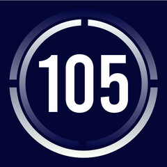 Number 105 design for business, print, books, movies, time-counting, companies in white, blue and blue gradient colors with half circles.