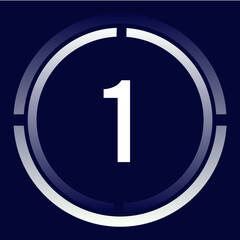 Number 1 design for business, print, books, movies, time-counting, companies in white, blue and blue gradient colors with half circles.