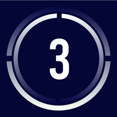 Number 3 design for business, print, books, movies, time-counting, companies in white, blue and blue gradient colors with half circles.