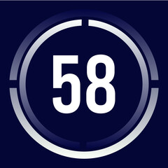 Number 58 design for business, print, books, movies, time-counting, companies in white, blue and blue gradient colors with half circles.