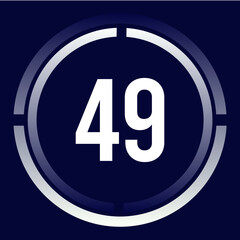 Number 49 design for business, print, books, movies, time-counting, companies in white, blue and blue gradient colors with half circles.