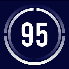 Number 95 design for business, print, books, movies, time-counting, companies in white, blue and blue gradient colors with half circles.