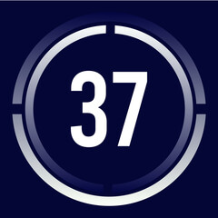 Number 37 design for business, print, books, movies, time-counting, companies in white, blue and blue gradient colors with half circles.