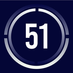 Number 51 design for business, print, books, movies, time-counting, companies in white, blue and blue gradient colors with half circles.