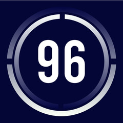 Obraz premium Number 96 design for business, print, books, movies, time-counting, companies in white, blue and blue gradient colors with half circles.