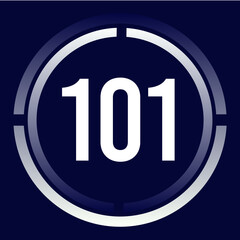 Number 101 design for business, print, books, movies, time-counting, companies in white, blue and blue gradient colors with half circles.
