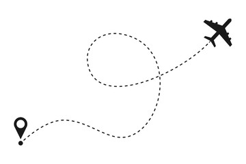 Airplane dotted line path. Air plane route.