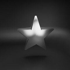 3d low poly cute smooth silver star on black background