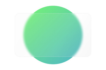 Glassmorphism effect with transparent glass plate on green gradient circles. Frosted acrylic or matte plexiglass plate in rectangle shape. Realistic glass morphism.