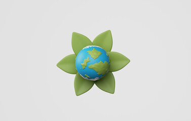 Earth and leaves on white background.