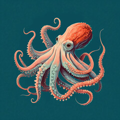 A vintage 2d scientific nature illustration of an octopus