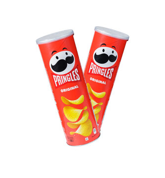 Zaporizhzhia, Ukraine - May 27, 2022: PRINGLES original potato chips isolated on white background