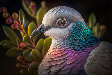 Obraz premium African Collard Dove or pigeon close-up. Colorful feathers. Stunning birds and animals in nature travel or wildlife photography made with Generative AI