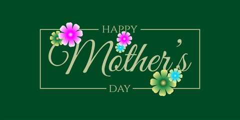 background with the theme "Happy Mother's Day", with a dark green background color, vintage, with a frame that adorns the writing and floral ornaments to make it beautiful.