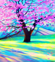  Impressionism Portrait of Cherry Blossoms. Generative Ai
