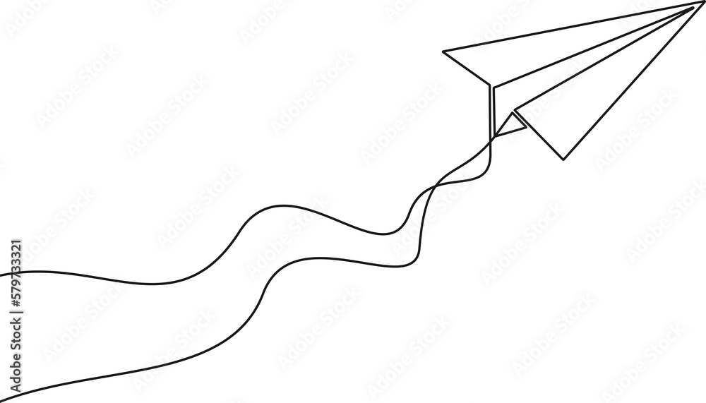 Poster paper plane continuous one line drawing. paper airplane of one line art style.
