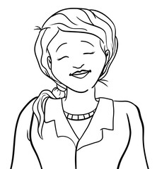 Smiling woman with lab coat in outlines for coloring activities, Vector illustration