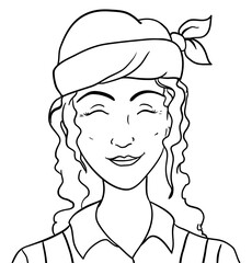 Worker woman wearing a bandana in outlines for coloring activity, Vector illustration