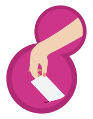 Eight number with woman's hand depositing her vote for Women's Day, Vector illustration