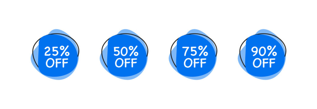 Special blue price discount 25%, 50%, 75%, 90% icon set. Label discount vector desing.