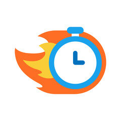 fast, limited time, stopwatch with fire logo concept illustration flat design editable vector