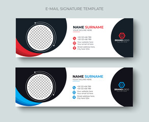 Creative Professional and minimalist business email signature or email footer layout template. Modern and Professional business email signature design blue and red color.