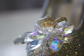 Wedding rings in a beautiful design. The concept of a wedding or engagement