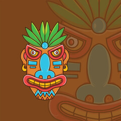 tiki mask illustration for logo and tshirt design 03