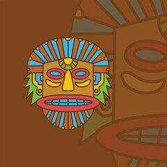 tiki mask illustration for logo and tshirt design 01