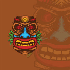 tiki mask illustration for logo and tshirt design 04