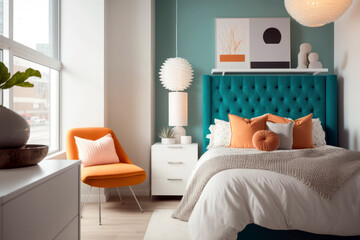 Hotel bedroom interior, modern design apartment room Generative AI